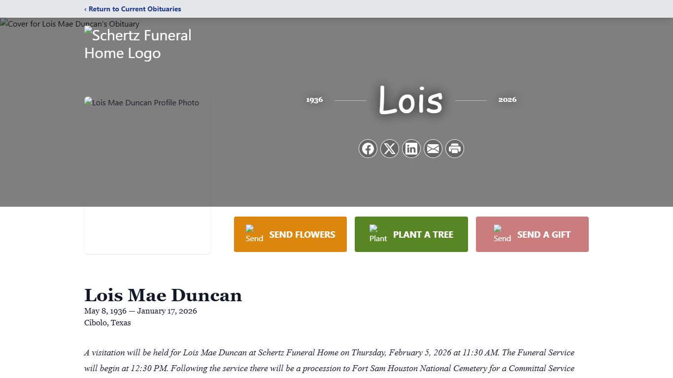 Lois Mae Duncan Obituary January 17, 2026 - Schertz Funeral Home