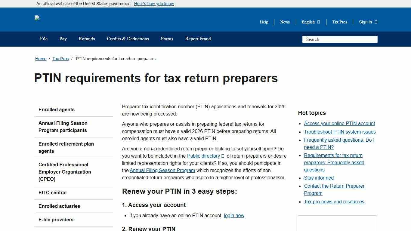 PTIN requirements for tax return preparers Internal Revenue Service